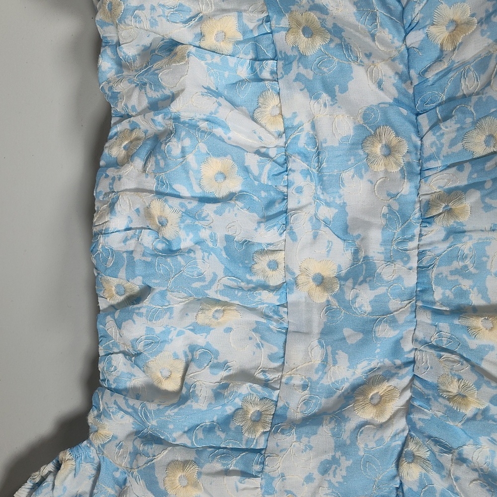 Hello Molly Sunshine Style Puff Sleeve Blue Floral Mini Dress S - Picture 9 of 14
